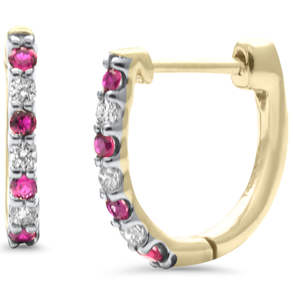 Muse Jewelry .24ct G SI 14K Yellow Gold Diamond & Ruby Gemstones Hoop Earrings