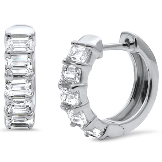 Muse Jewelry 1.45ct G SI 14K White Gold Emerald Cut Diamond Huggie Hoop Earrings