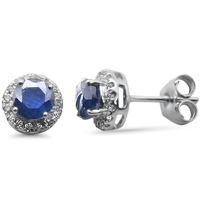 Muse Jewelry 1.38ct G SI 14K White Gold Diamond & Blue Sapphire Gemstone Halo Earrings