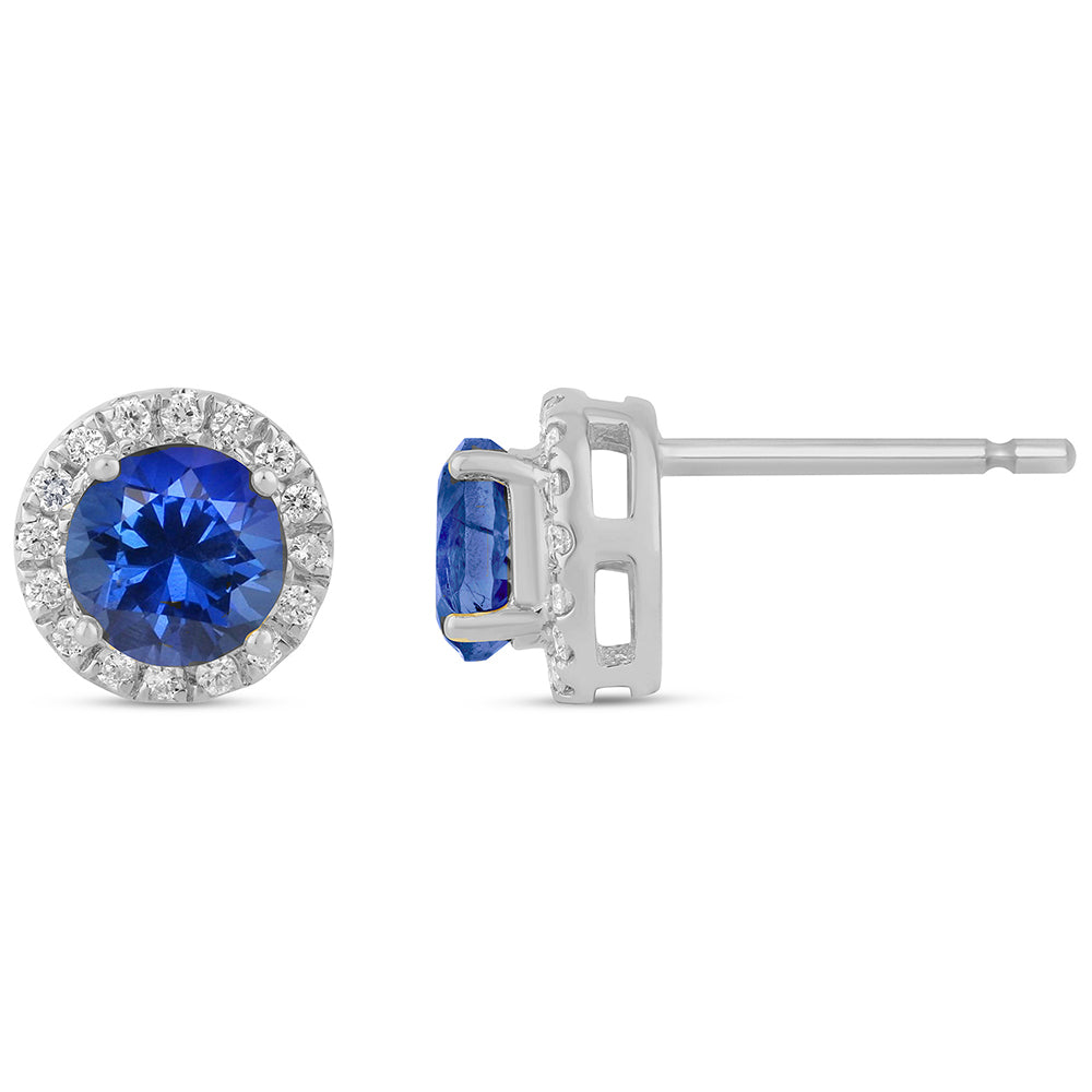 Muse Jewelry 1.38ct G SI 14K White Gold Diamond & Blue Sapphire Gemstone Halo Earrings
