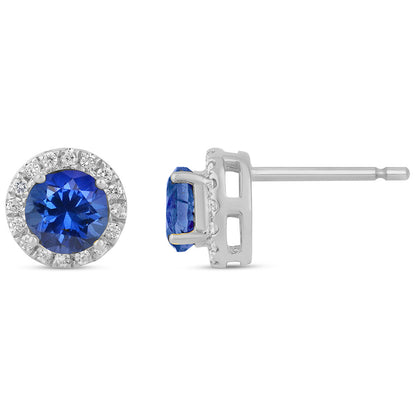 Muse Jewelry 1.38ct G SI 14K White Gold Diamond & Blue Sapphire Gemstone Halo Earrings
