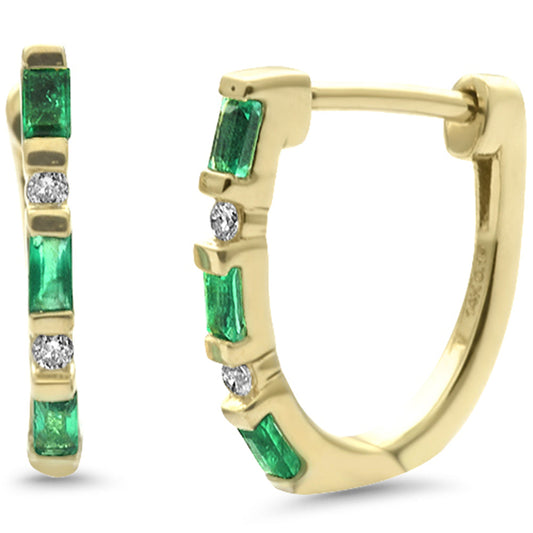 Muse Jewelry .20ct G SI 14K Yellow Gold Diamond & Natural Emerald Gemstones Hoop Earrings