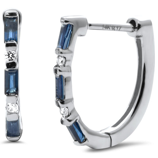 Muse Jewelry .34ct G SI 14K White Gold Diamond & Blue Sapphire Gemstones Hoop Earrings