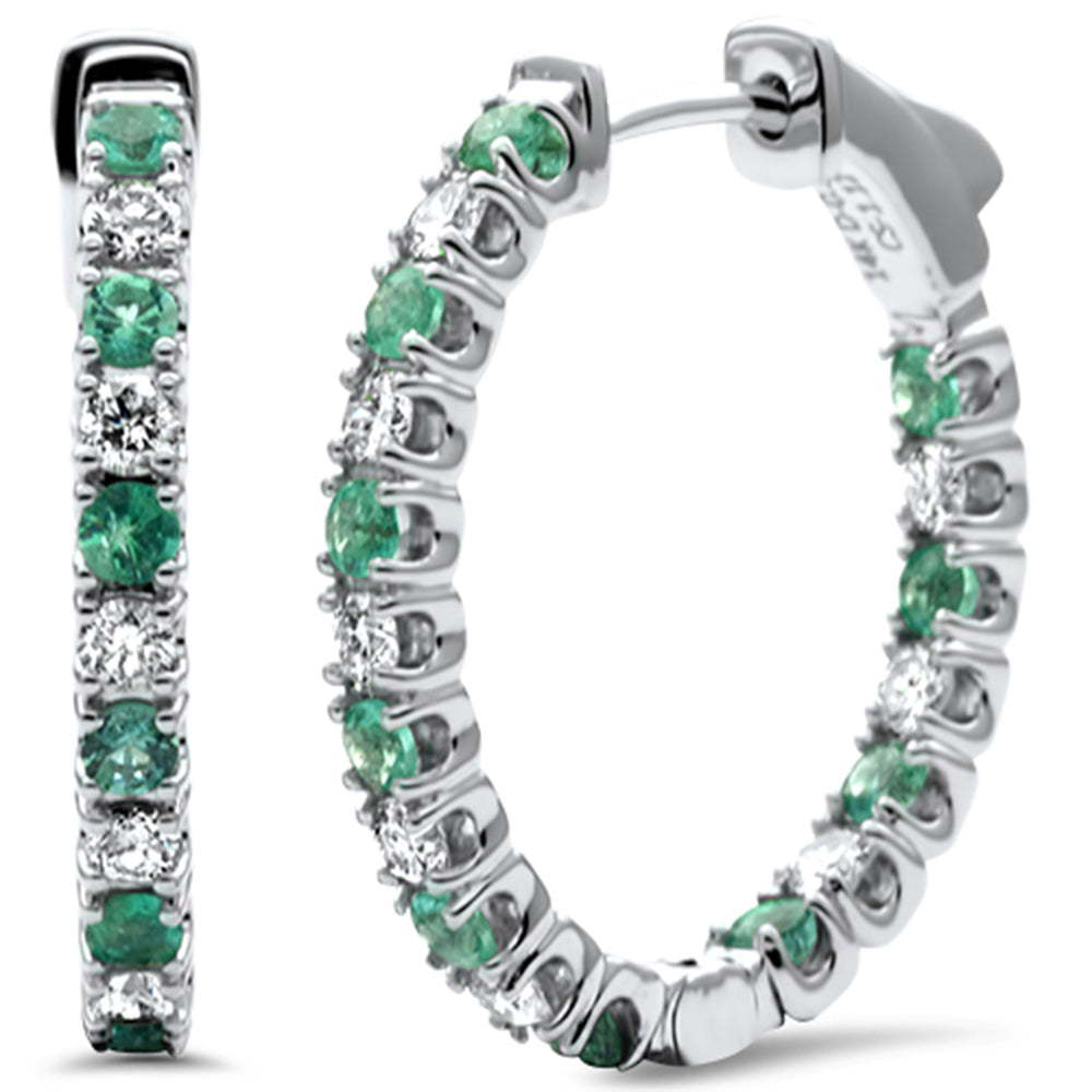 Muse Jewelry 2.02ct G SI 14K White Gold Diamond & Genuine Emerald Gemstones Hoop Earrings