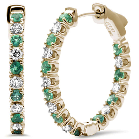 Muse Jewelry 1.93ct G SI 14K Yellow Gold Diamond & Genuine Emerald Gemstones Hoop Earrings