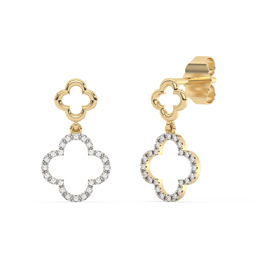 Muse Jewelry .10ct G SI 14K Yellow Gold Diamond Clover Dangling Earrings