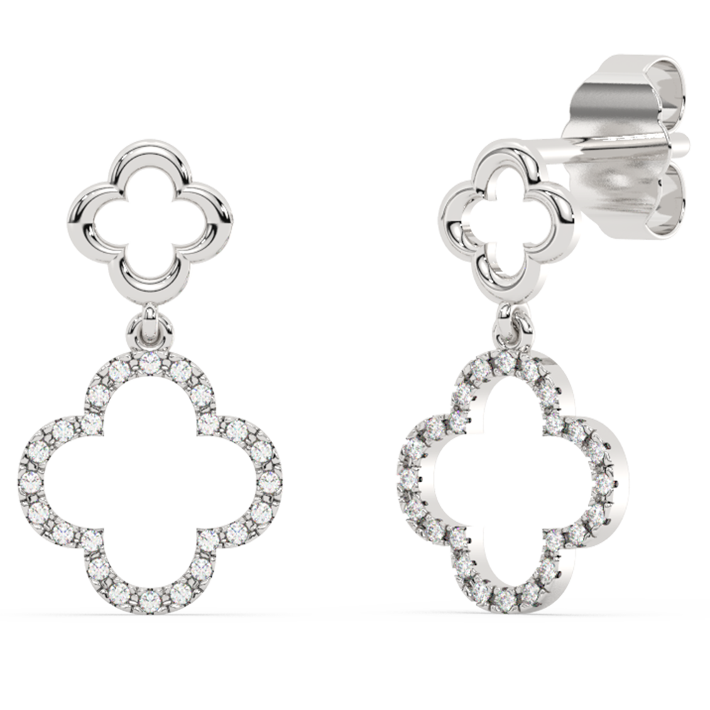 Muse Jewelry .10ct G SI 14K White Gold Diamond Clover Dangling Earrings