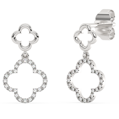 Muse Jewelry .10ct G SI 14K White Gold Diamond Clover Dangling Earrings