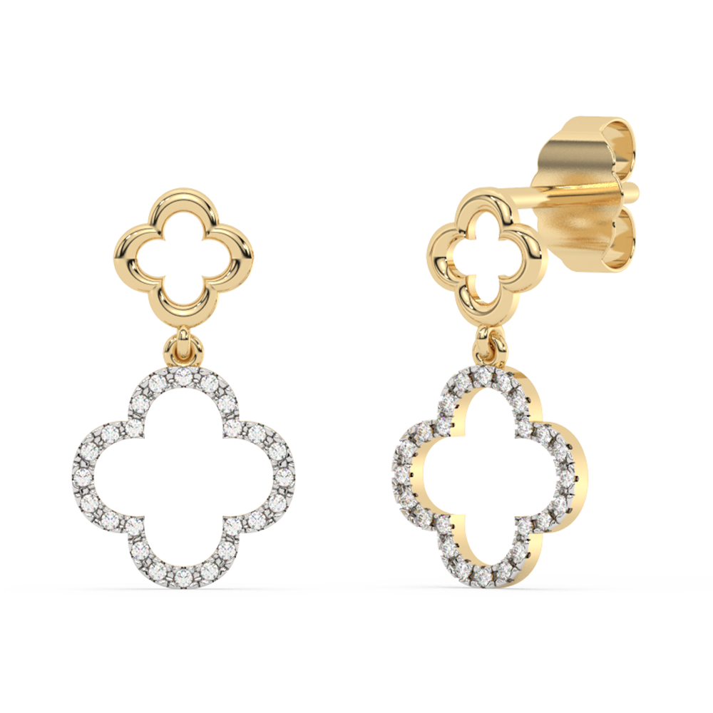 Muse Jewelry .10ct G SI 14K Yellow Gold Diamond Clover Dangling Earrings