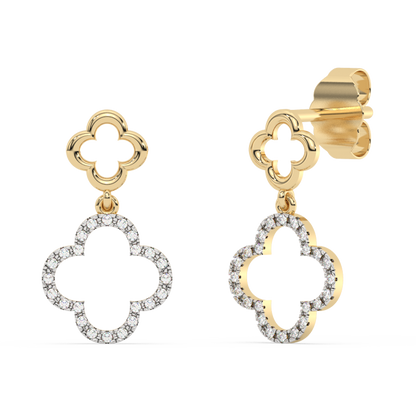 Muse Jewelry .10ct G SI 14K Yellow Gold Diamond Clover Dangling Earrings