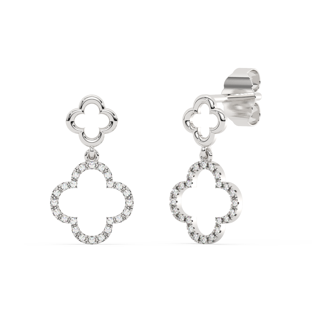 Muse Jewelry .10ct G SI 14K White Gold Diamond Clover Dangling Earrings