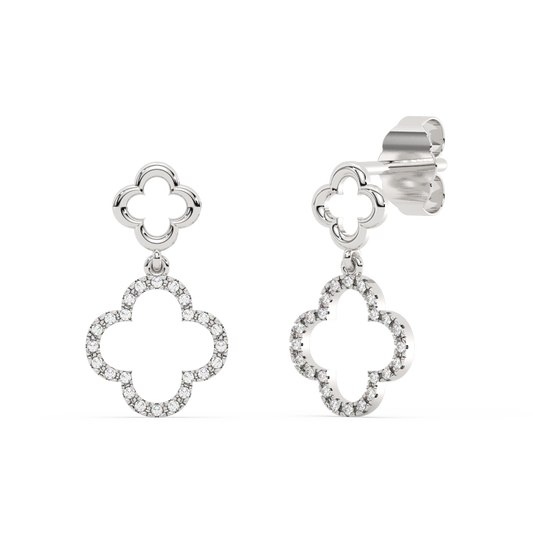 Muse Jewelry .10ct G SI 14K White Gold Diamond Clover Dangling Earrings