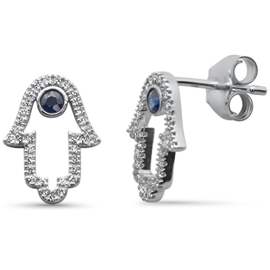 Muse Jewelry .25ct G SI 14K White Gold Diamond & Blue Sapphire Gemstones Hamsa Earrings