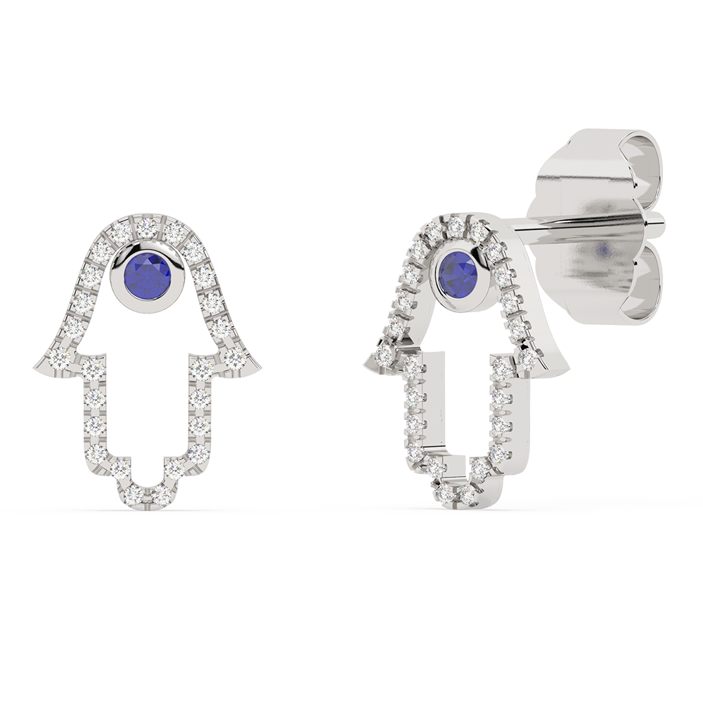 Muse Jewelry .25ct G SI 14K White Gold Diamond & Blue Sapphire Gemstones Hamsa Earrings