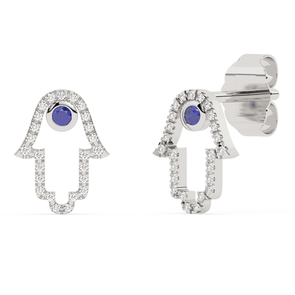 Muse Jewelry .25ct G SI 14K White Gold Diamond & Blue Sapphire Gemstones Hamsa Earrings