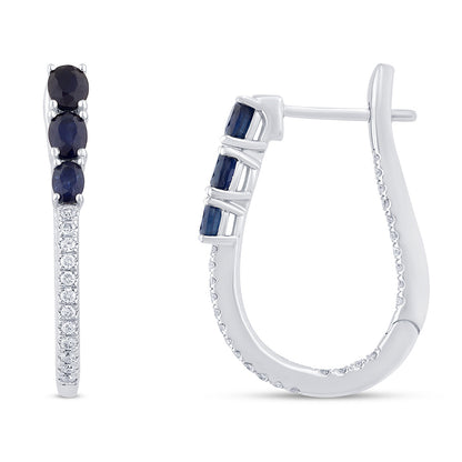 Muse Jewelry 1.52ct G SI 14K White Gold Diamond & Blue Sapphire Gemstones Hoop Earrings