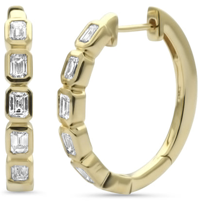 Muse Jewelry 1.22ct G SI 14K Yellow Gold Diamond & Emerald Cut Hoop Earrings