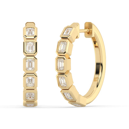 Muse Jewelry 1.22ct G SI 14K Yellow Gold Diamond & Emerald Cut Hoop Earrings