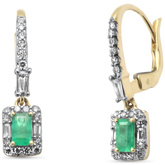 Muse Jewelry 1.04ct G SI 14K Yellow Gold Diamond & Emerald Gemstones Dangle Earrings