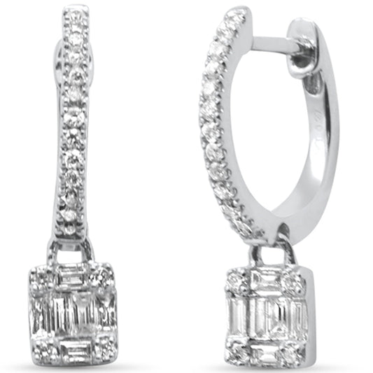 Muse Jewelry .27ct G SI 14K White Gold Round & Baguette Diamond Dangling Hoop Earrings