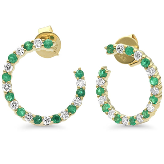 Muse Jewelry 1.06ct G SI 14K Yellow Gold Diamond & Emerald Gemstones Hoop Earrings