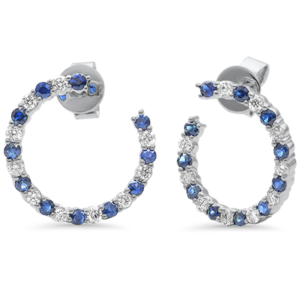 Muse Jewelry 1.19ct G SI 14K White Gold Diamond & Blue Sapphire Gemstones Hoop Earrings