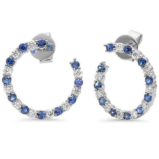 Muse Jewelry 1.19ct G SI 14K White Gold Diamond & Blue Sapphire Gemstones Hoop Earrings