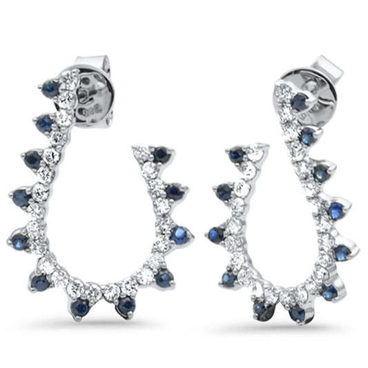 Muse Jewelry 1.11ct G SI 14K White Gold Diamond & Blue Sapphire Gemstones J Hoop Earrings