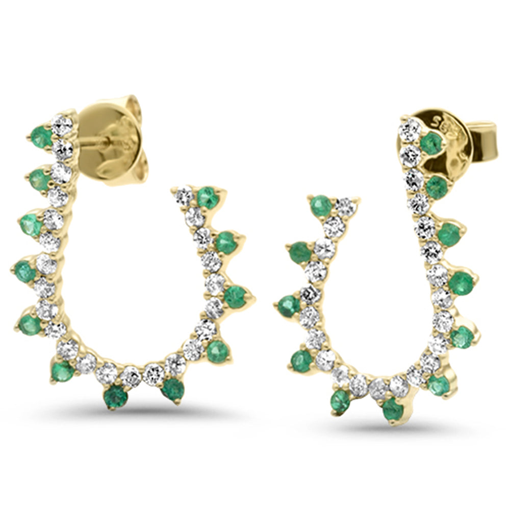 Muse Jewelry 1.05ct G SI 14K Yellow Gold Diamond & Emerald Gemstones J Hoop Earrings