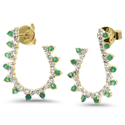 Muse Jewelry 1.05ct G SI 14K Yellow Gold Diamond & Emerald Gemstones J Hoop Earrings