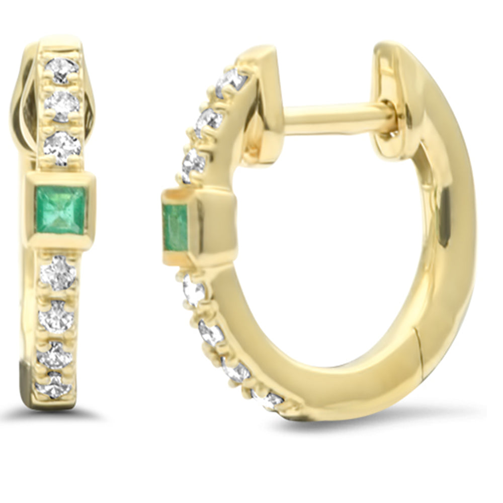 Muse Jewelry .15ct G SI 14K Yellow Gold Diamond Emerald Gemstones Hoop Earrings