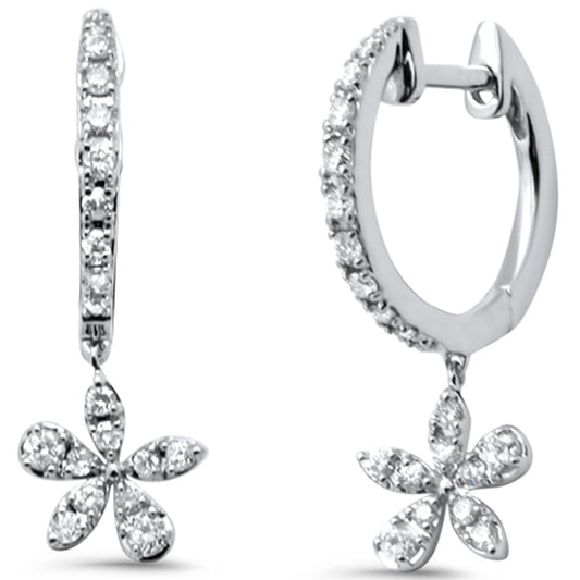 Muse Jewelry .34ct G SI 14K White Gold Diamond Flower Dangling Hoop Earrings