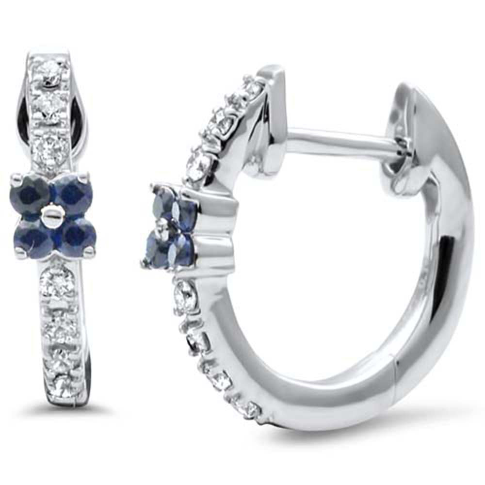 Muse Jewelry .24ct G SI 14K White Gold Diamond & Blue Sapphire Gemstones Petite Hoop Earrings