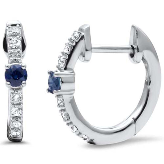 Muse Jewelry .25ct G SI 14K White Gold Diamond & Blue Sapphire Gemstones Petite Hoop Earrings