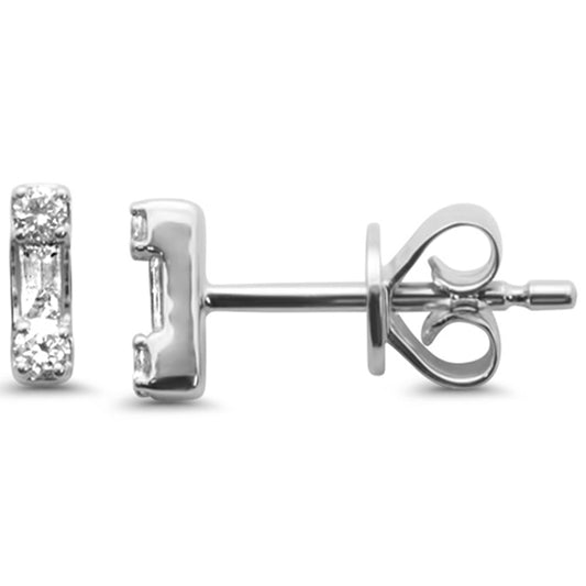 Muse Jewelry .11ct G SI 14K White Gold Round & Baguette Diamond Earrings