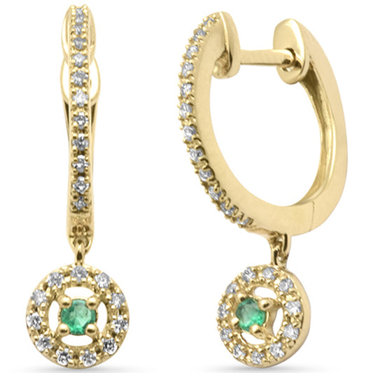 Muse Jewelry .22ct G SI 14K Yellow Gold Diamond & Emerald Gemstones Dangling Hoop Earrings