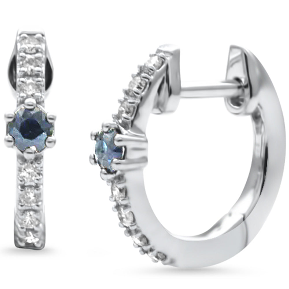 Muse Jewelry .11ct G SI 14K White Gold Diamond & Blue Sapphire Petite Hoop Earrings