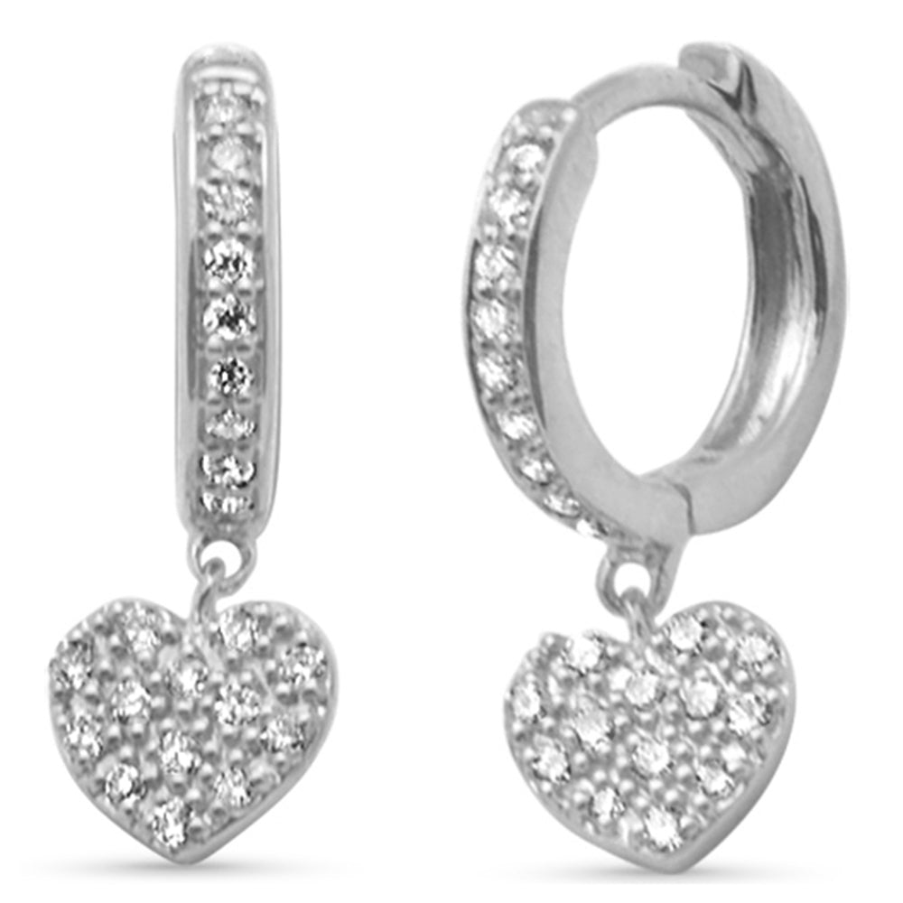 Muse Jewelry .17ct G SI 14K White Gold Diamond Heart Dangling Hoop Earrings