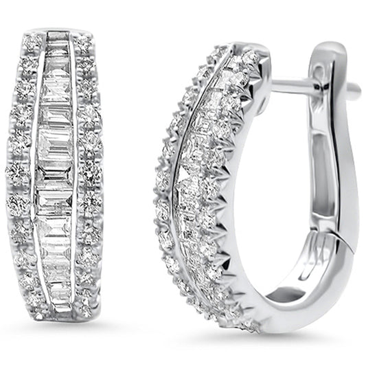 Muse Jewelry 1.18ct G SI 14K White Gold Round & Baguette Diamond Earrings Lever Backings