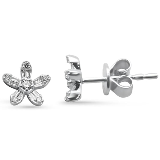 Muse Jewelry .16ct G SI 14K White Gold Round & Baguette Diamond Flower Earrings