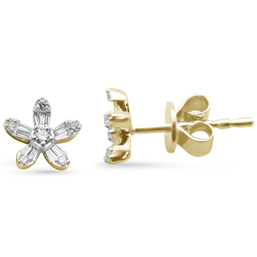 Muse Jewelry .16ct G SI 14K Yellow Gold Round & Baguette Diamond Flower Earrings