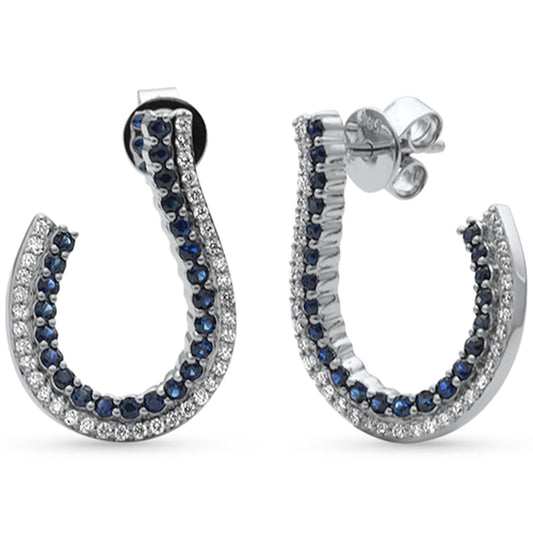 Muse Jewelry 1.08ct G SI 14K White Gold Diamond & Blue Sapphire J Hoop Earrings