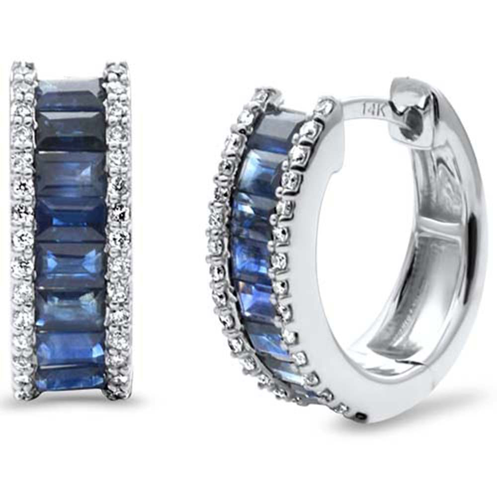 Muse Jewelry 1.98ct G SI 14K White Gold Diamond & Blue Sapphire Gemstones Hoop Earrings