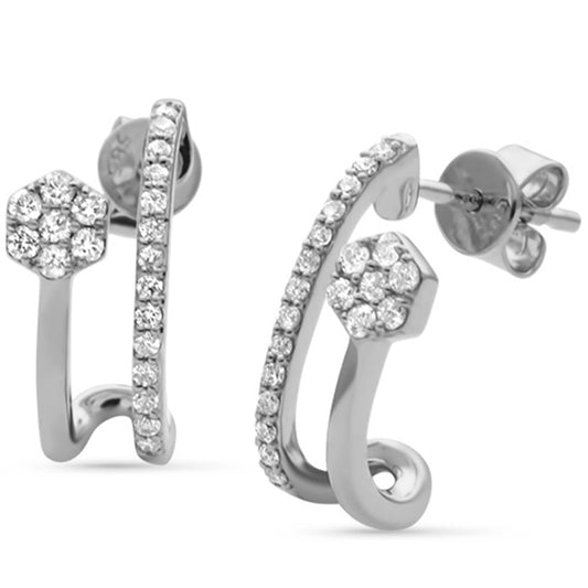 Muse Jewelry .34ct G SI 14K White Gold Diamond Double Shank J Hoop Earrings