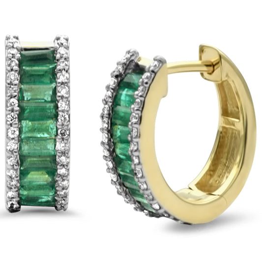 Muse Jewelry 1.31ct G SI 14K Yellow Gold Diamond & Natural Emerald Gemstones Earrings