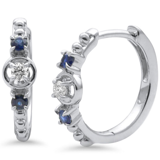 Muse Jewelry .19ct G SI 14K White Gold Diamond & Blue Sapphire Gemstone Petite Hoop Earrings