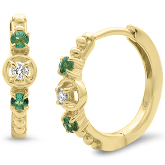 Muse Jewelry .19ct G SI 14K Yellow Gold Diamond & Emerald Gemstones Hoop Earrings