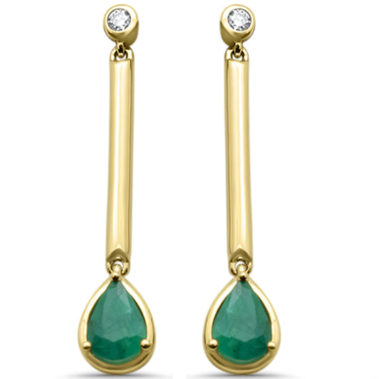 Muse Jewelry 1.47ct G SI 14K Yellow Gold Diamond & Emerald Gemstones Drop Earrings