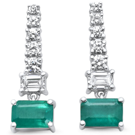 Muse Jewelry 1.70ct G SI 14K White Gold Diamond & Emerald Gemstones Dangling Earrings