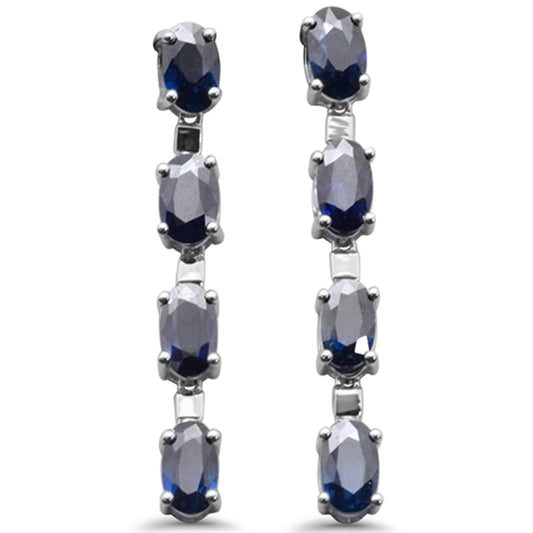 Muse Jewelry 2.45ct G SI 14K White Gold Oval Shape Blue Sapphire Gemstones Drop Earrings